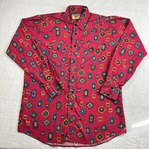 Young Bloods Vintage Western Aztec Button Down Shirt Red Men's size Large